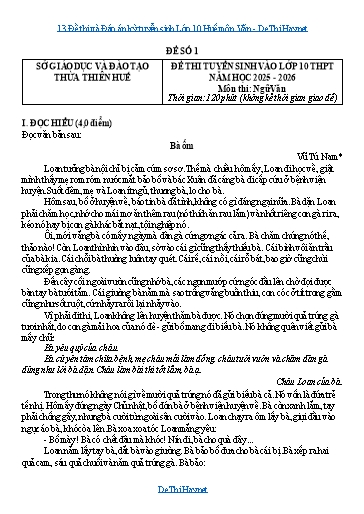 13 Đề thi và Đáp án kỳ tuyển sinh Lớp 10 Huế môn Văn