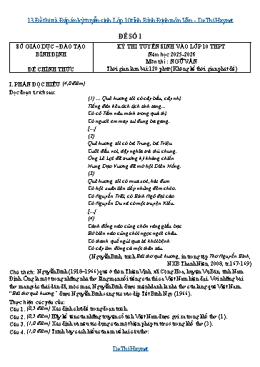 13 Đề thi và Đáp án kỳ tuyển sinh Lớp 10 tỉnh Bình Định môn Văn
