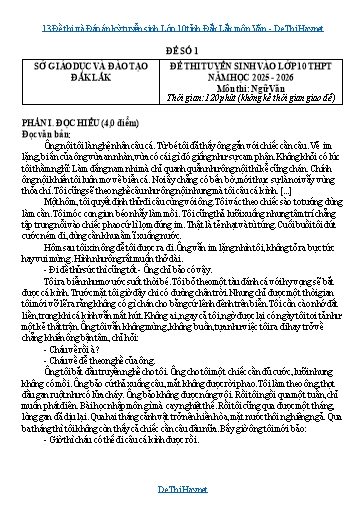 13 Đề thi và Đáp án kỳ tuyển sinh Lớp 10 tỉnh Đắk Lắk môn Văn