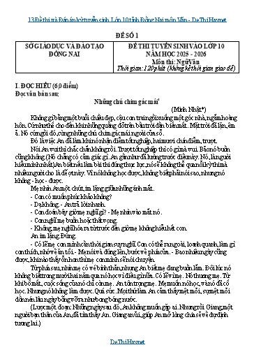 13 Đề thi và Đáp án kỳ tuyển sinh Lớp 10 tỉnh Đồng Nai môn Văn