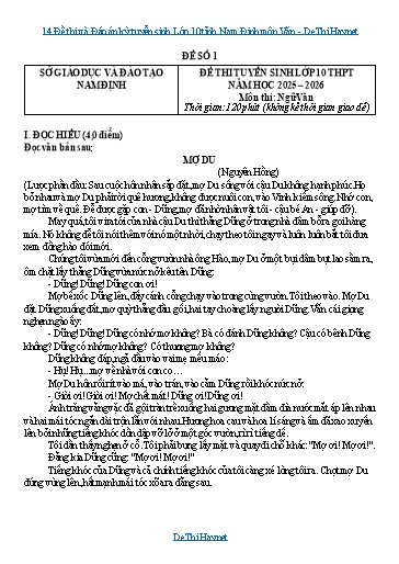 14 Đề thi và Đáp án kỳ tuyển sinh Lớp 10 tỉnh Nam Định môn Văn