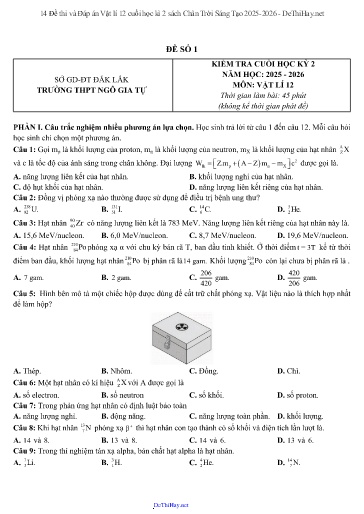 14 Đề thi và Đáp án Vật lí 12 cuối học kì 2 sách Chân Trời Sáng Tạo 2025-2026