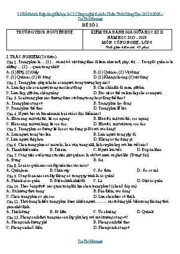 15 Đề thi và Đáp án giữa học kì 2 Công nghệ 6 sách Chân Trời Sáng Tạo 2025-2026