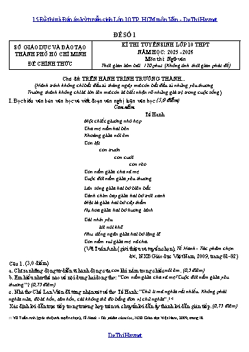 15 Đề thi và Đáp án kỳ tuyển sinh Lớp 10 TP. HCM môn Văn