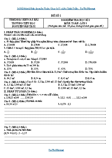16 Đề thi và Đáp án môn Toán 5 học kì 1 sách Cánh Diều
