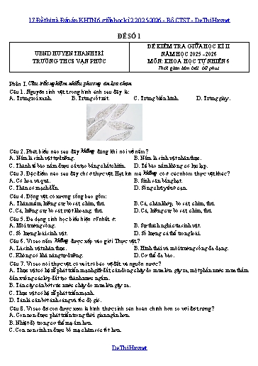 17 Đề thi và Đáp án KHTN 6 giữa học kì 2 2025-2026 - Bộ CTST