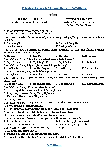 17 Đề thi và Đáp án môn Công nghệ 4 học kì 1