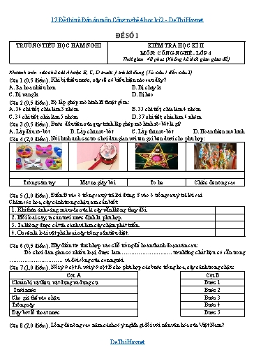 17 Đề thi và Đáp án môn Công nghệ 4 học kì 2