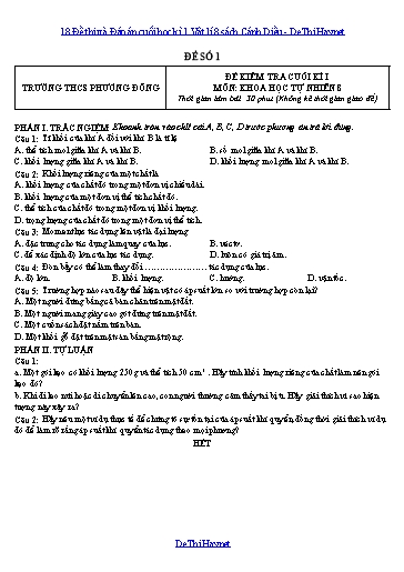 18 Đề thi và Đáp án cuối học kì 1 Vật lí 8 sách Cánh Diều