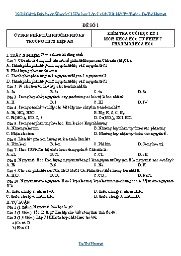 19 Đề thi và Đáp án cuối học kì 1 Hóa học Lớp 7 sách Kết Nối Tri Thức