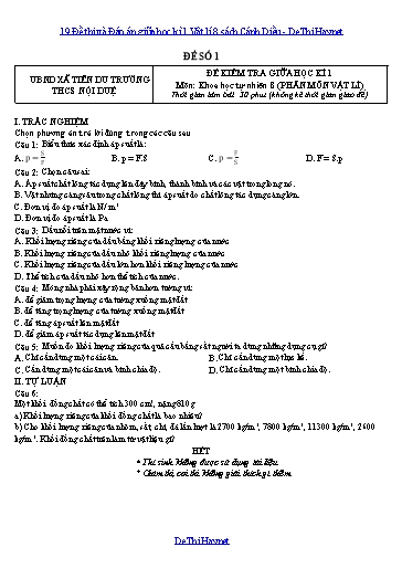 19 Đề thi và Đáp án giữa học kì 1 Vật lí 8 sách Cánh Diều