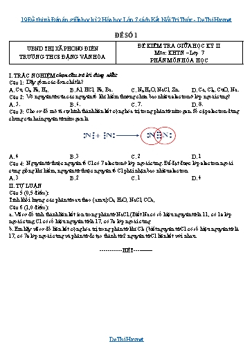 19 Đề thi và Đáp án giữa học kì 2 Hóa học Lớp 7 sách Kết Nối Tri Thức