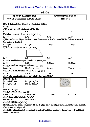 19 Đề thi và Đáp án môn Toán 3 học kì 1 sách Cánh Diều