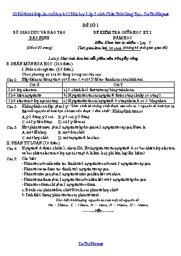 20 Đề thi và Đáp án cuối học kì 2 Hóa học Lớp 7 sách Chân Trời Sáng Tạo
