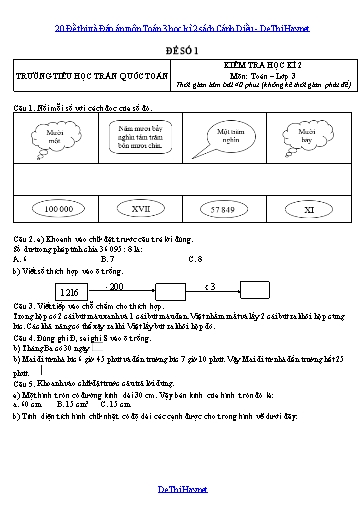 20 Đề thi và Đáp án môn Toán 3 học kì 2 sách Cánh Diều