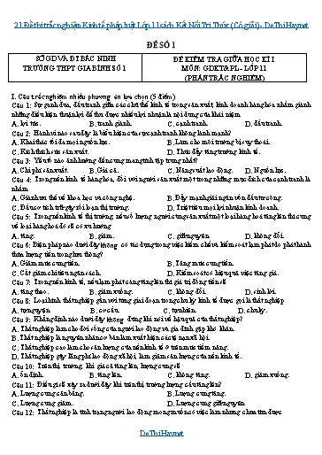 21 Đề thi trắc nghiệm Kinh tế pháp luật Lớp 11 sách Kết Nối Tri Thức (Có giải)