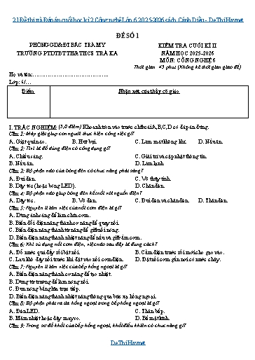 21 Đề thi và Đáp án cuối học kì 2 Công nghệ Lớp 6 2025-2026 sách Cánh Diều