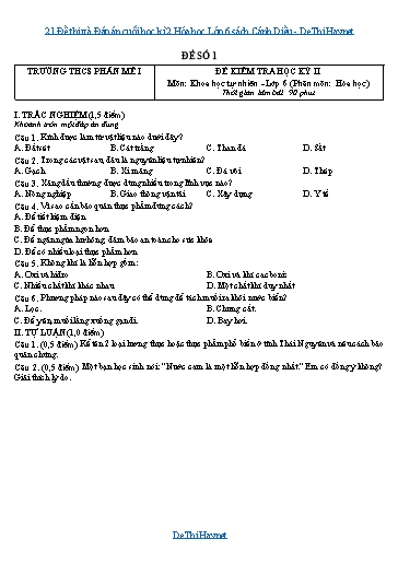 21 Đề thi và Đáp án cuối học kì 2 Hóa học Lớp 6 sách Cánh Diều