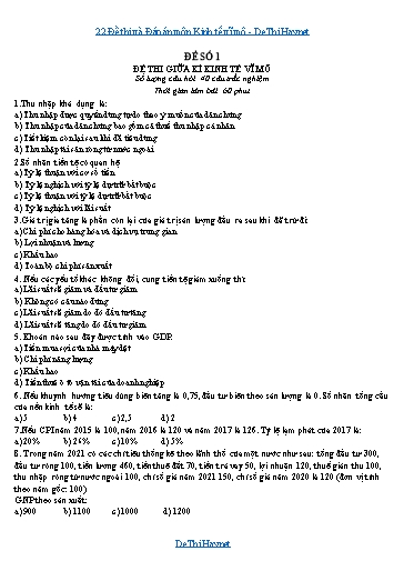 22 Đề thi và Đáp án môn Kinh tế vĩ mô
