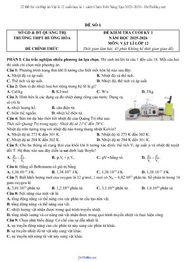22 Đề thi và Đáp án Vật lí 12 cuối học kì 1 sách Chân Trời Sáng Tạo 2025-2026