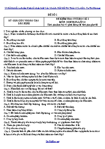 23 Đề thi trắc nghiệm Kinh tế pháp luật Lớp 10 sách Kết Nối Tri Thức (Có giải)