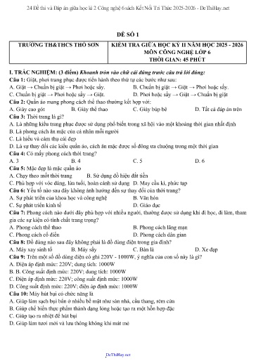 24 Đề thi và Đáp án giữa học kì 2 Công nghệ 6 sách Kết Nối Tri Thức 2025-2026
