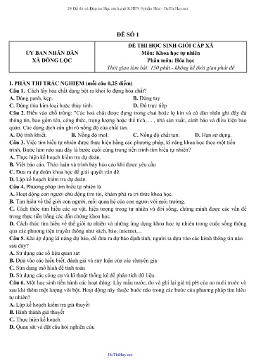 24 Đề thi và Đáp án Học sinh giỏi KHTN 9 phần Hóa