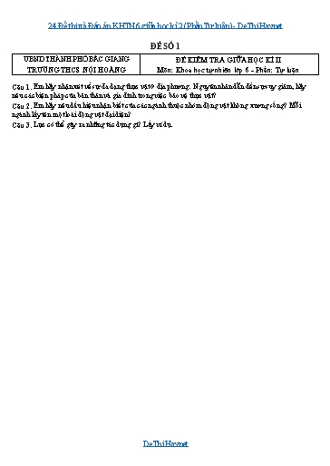 24 Đề thi và Đáp án KHTN 6 giữa học kì 2 (Phần Tự luận)