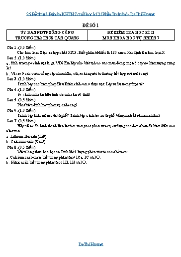 25 Đề thi và Đáp án KHTN 7 cuối học kì 2 (Phần Tự luận)