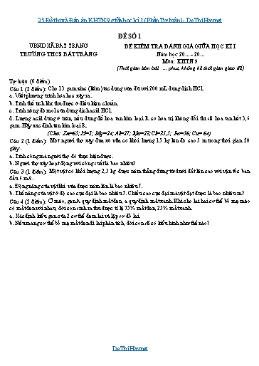 25 Đề thi và Đáp án KHTN 9 giữa học kì 1 (Phần Tự luận)
