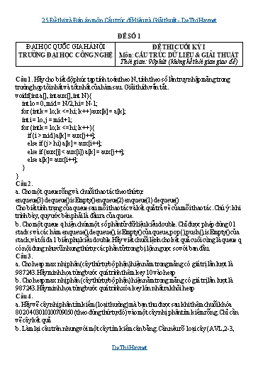 25 Đề thi và Đáp án môn Cấu trúc dữ liệu và Giải thuật