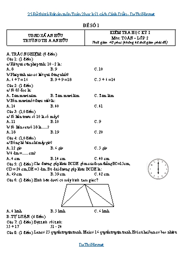 25 Đề thi và Đáp án môn Toán 2 học kì 1 sách Cánh Diều