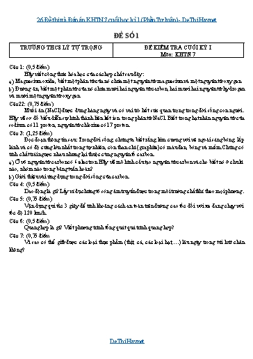 26 Đề thi và Đáp án KHTN 7 cuối học kì 1 (Phần Tự luận)