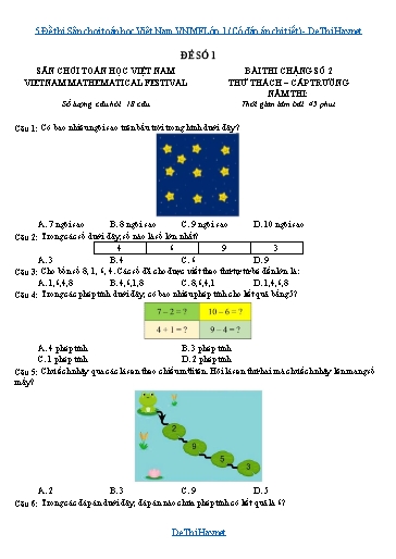 5 Đề thi Sân chơi toán học Việt Nam VNMF Lớp 1 (Có đáp án chi tiết)