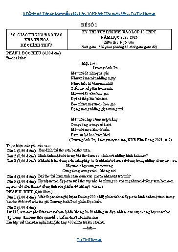 8 Đề thi và Đáp án kỳ tuyển sinh Lớp 10 Khánh Hòa môn Văn