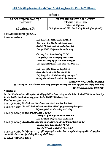 8 Đề thi và Đáp án kỳ tuyển sinh Lớp 10 tỉnh Lạng Sơn môn Văn