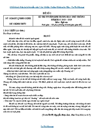 8 Đề thi và Đáp án kỳ tuyển sinh Lớp 10 tỉnh Quảng Bình môn Văn