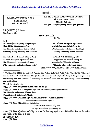 9 Đề thi và Đáp án kỳ tuyển sinh Lớp 10 Bình Thuận môn Văn