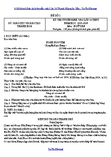 9 Đề thi và Đáp án kỳ tuyển sinh Lớp 10 Thanh Hóa môn Văn