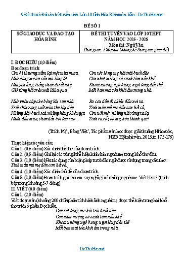 9 Đề thi và Đáp án kỳ tuyển sinh Lớp 10 tỉnh Hòa Bình môn Văn