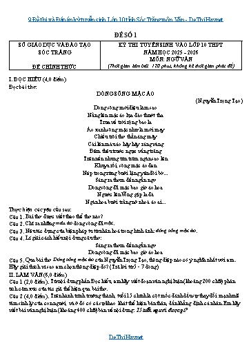9 Đề thi và Đáp án kỳ tuyển sinh Lớp 10 tỉnh Sóc Trăng môn Văn