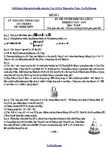 9 Đề thi và Đáp án kỳ tuyển sinh vào Lớp 10 Sóc Trăng môn Toán