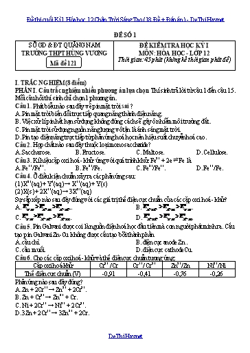 Đề thi cuối Kì 1 Hóa học 12 Chân Trời Sáng Tạo (18 Đề + Đáp án)
