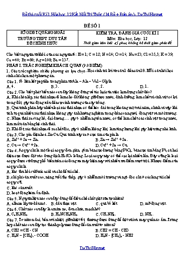 Đề thi cuối Kì 1 Hóa học 12 Kết Nối Tri Thức (14 Đề + Đáp án)