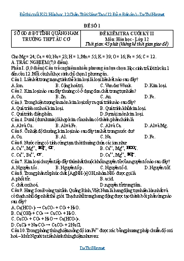 Đề thi cuối Kì 2 Hóa học 12 Chân Trời Sáng Tạo (12 Đề + Đáp án)