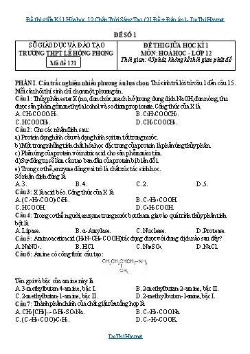 Đề thi giữa Kì 1 Hóa học 12 Chân Trời Sáng Tạo (21 Đề + Đáp án)