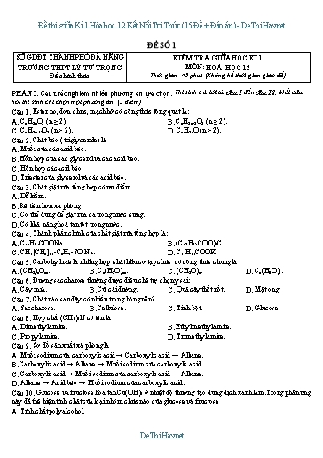Đề thi giữa Kì 1 Hóa học 12 Kết Nối Tri Thức (15 Đề + Đáp án)