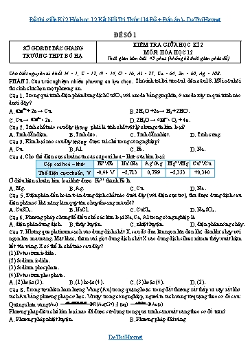 Đề thi giữa Kì 2 Hóa học 12 Kết Nối Tri Thức (14 Đề + Đáp án)