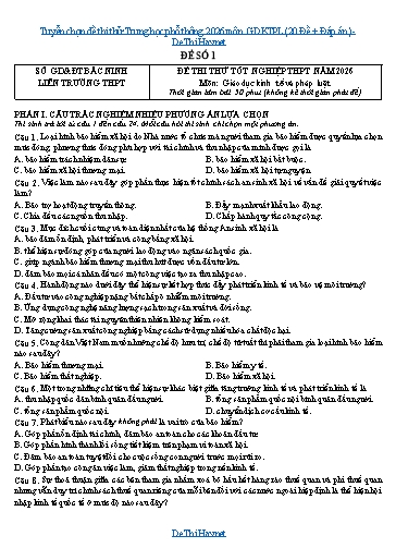 Tuyển chọn đề thi thử Trung học phổ thông 2026 môn GDKTPL (20 Đề + Đáp án)