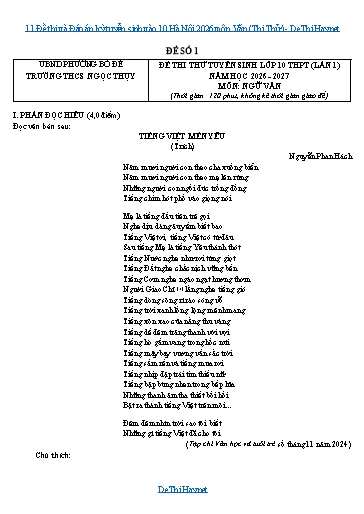 11 Đề thi và Đáp án kỳ tuyển sinh vào 10 Hà Nội 2026 môn Văn (Thi Thử)